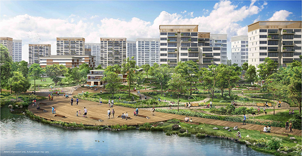 Tengah Park District Artist Impression Artist’s impression of homes at Park District offering views of greenery and the waterfront.